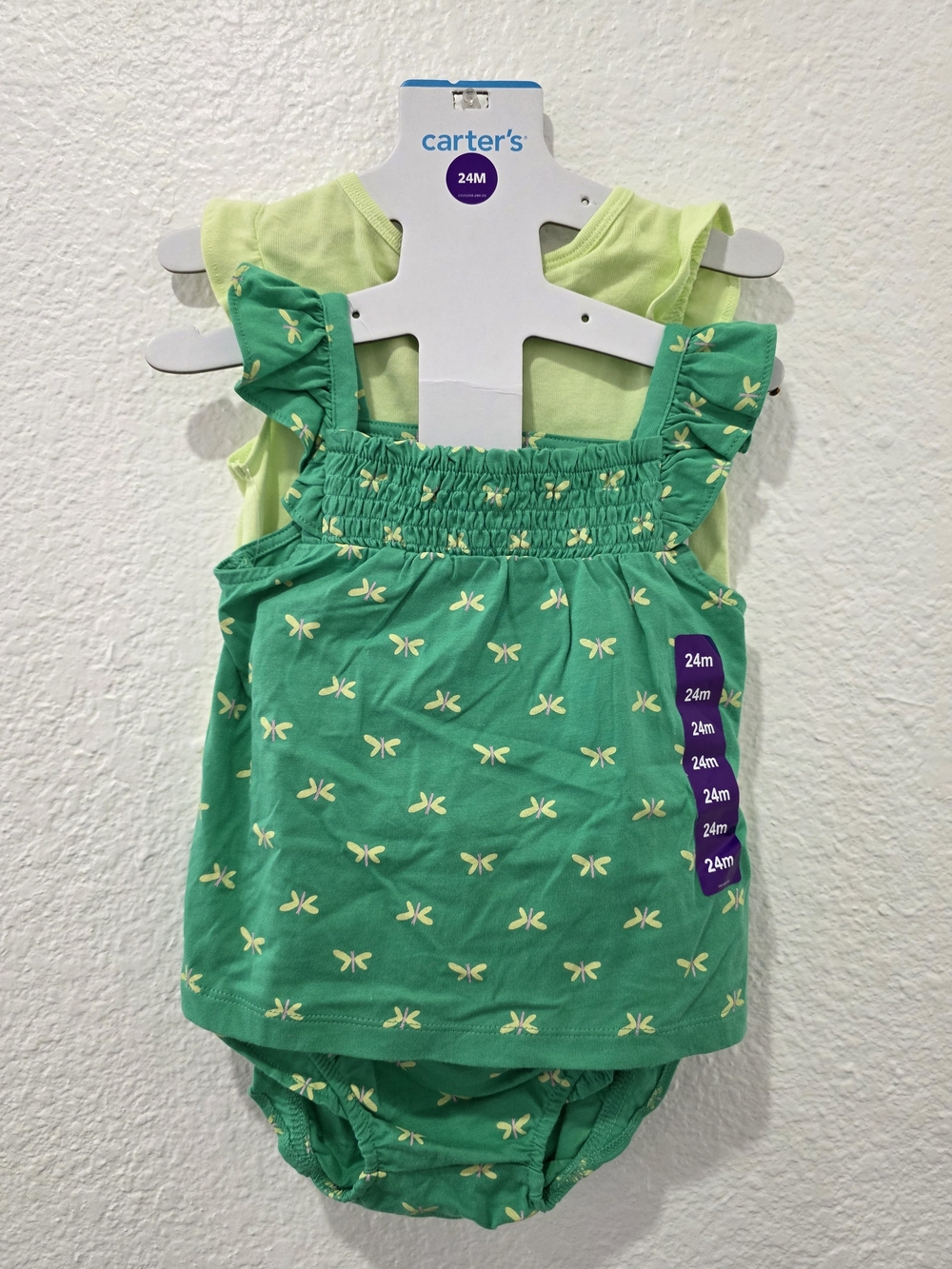 Carter's Green Flutter-Sleeve Baby Dress & Bloomer Shorts- 24M